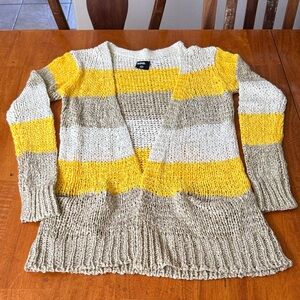 BDG Striped Open-Front Cardigan in Yellow, Cream, Tan